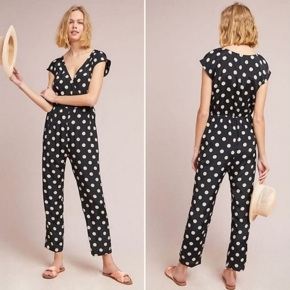 Anthropologie New Corey Lynn Calter Black Polka Dot Wrapped Jumpsuit Size XL - Picture 1 of 12